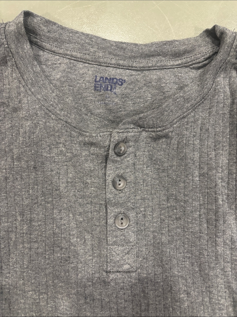 Lands' End Men’s Heather Gray Ribbed Henley Button Top